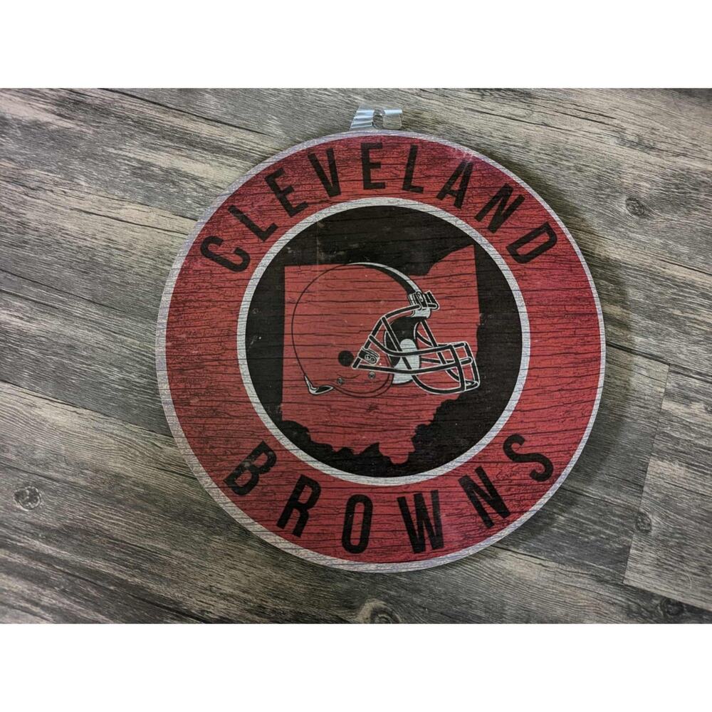NFL Cleveland Browns 12" Circle with State Wood Sign Plague Wall Decor
